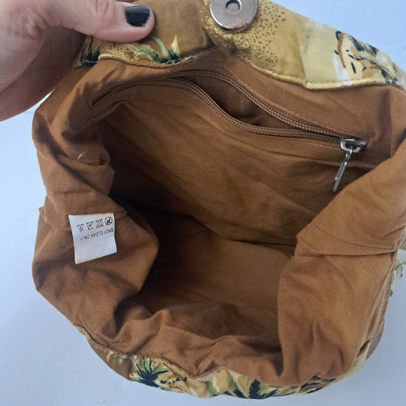 Vintage wood circle handle Hawaiian print beaded tassel fringe retro purse - Picture 9 of 16